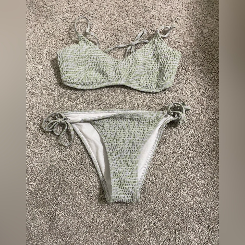 Green Textured Bikini Set